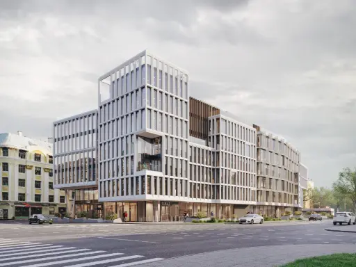 Autor: Sarma & Norde arhitekti • Lauder Architects Ernesta Birznieka Upīša iela 2, 4, Dzirnavu iela 106, Centrs, Riga, Satekle Business Center